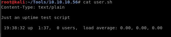 Content-Type: text/plain 
Just an uptime test script 
up 1:37, 
O users, 
cat user. sh 
load average: 
0.00, 
0.00, 
0.00 