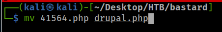is kali ) - [N/Desktop/HTB/bastard] 
rnv 41564.php drupal .php• 