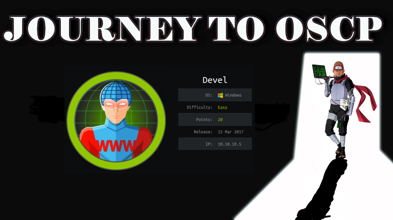 JOURNEY TO OSCP 
Devel 
Windows 
Easy 
20 
15 
mar 2017 
10.10. 10.5 
I LUD 
Difficulty: 
Points: 
Release: 